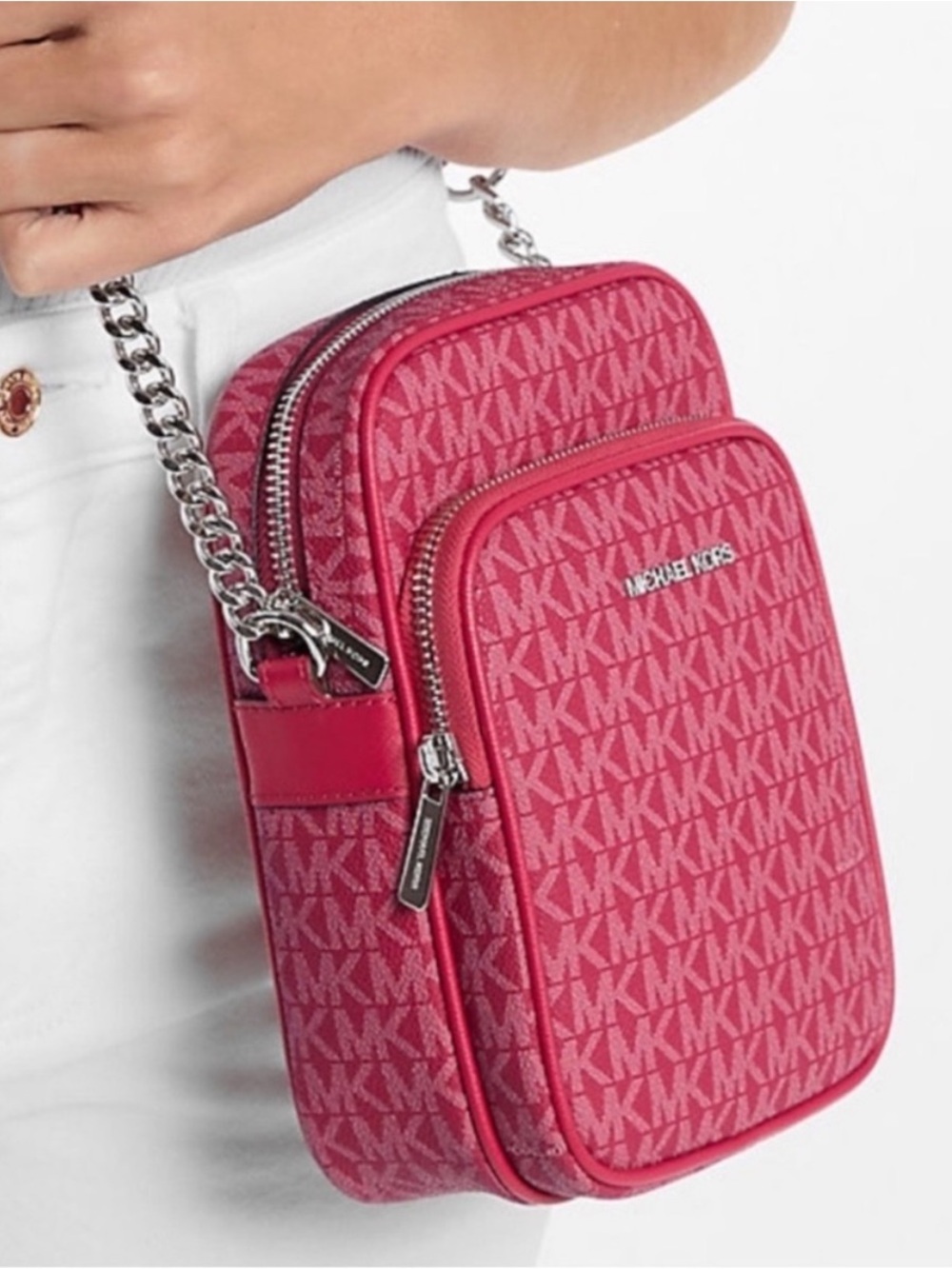 Michael Kors Jet Set Travel Medium Signature Logo Crossbody Bag Dark Raspberry